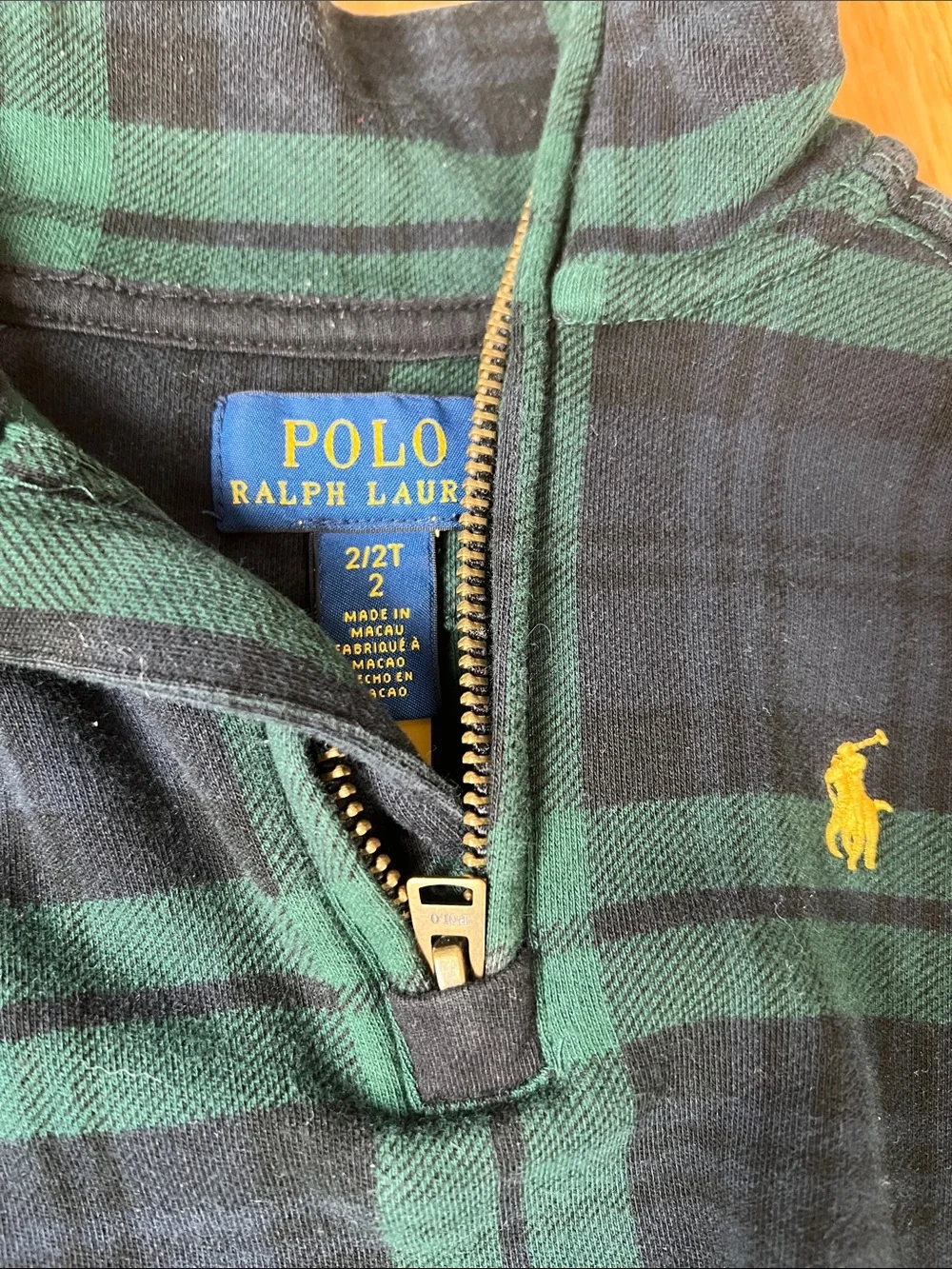 RL Polo Kids combo: Burgondy Long Sleeve Polo & Green Plaid qtr zip